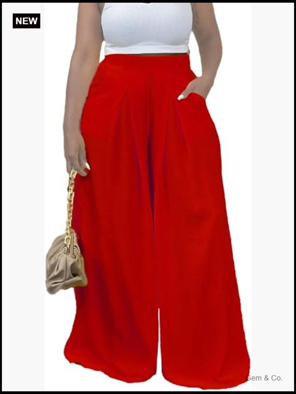 High Waisted Wide Leg Palazzo Pants with Pockets Plus Size - Picture 1 of 7